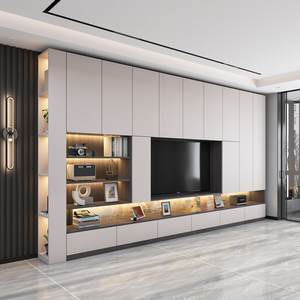 电视柜一体组合墙客厅背景墙现代简约轻奢地台电视机柜极简高柜