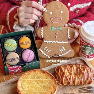 星巴克圣诞节姜饼人马卡龙红酒牛肉酥白酱鸡肉派蝴蝶酥蛋糕礼物盒