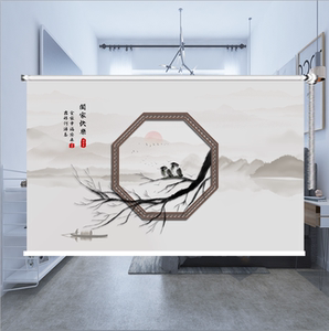 001人付款淘宝定制免打孔3d山水画卷帘家用遮光升降办公室客厅卧室