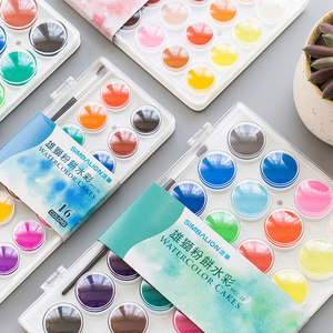 台湾雄狮固体水粉28/36色透明粉饼水粉学生绘画颜料画笔套装儿童学生