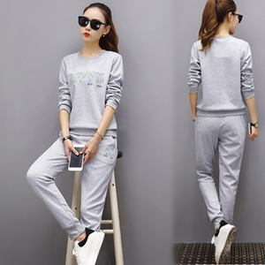 跑步运动服套装女春秋2018新款爆款全棉晨跑户外休闲服卫衣两件套