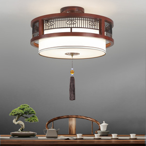 新中式吊灯实木餐厅卧室灯圆形包间玄关走廊过道阳台小吊灯中国风
