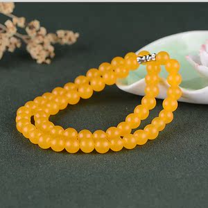 云南黄龙玉鸡油黄项链 女款黄龙玉圆珠项链玉石链子8mm玉链