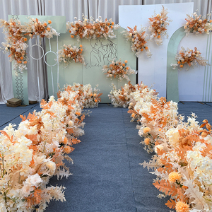 新中式婚礼婚庆地排花舞台迎宾区角花装饰香槟色路引花绢花挂花排
