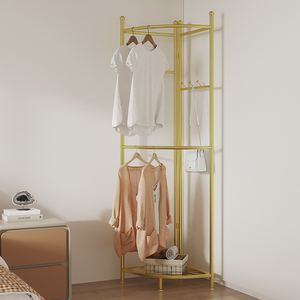 转角双层衣帽架落地卧室挂衣杆晾衣架拐角墙角不占空间上下衣服架
