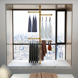 顶天立地飘窗晾衣架落地卧室内阳台神器家用凉晒伸缩杆置物挂衣架