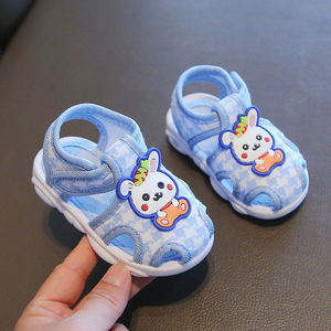 2022夏季新款布鞋0-1-2岁男女宝宝凉鞋叫叫鞋软底防滑婴儿学步鞋
