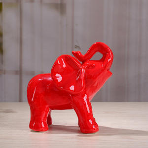 陶瓷大象红色纳福吉祥夫妻象摆件小象家居创意礼物客厅顶梁装饰品