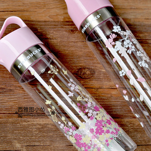 韩国星巴克2024粉色樱花杯子蝴蝶运动水壶花瓣随行杯吸管奶瓶