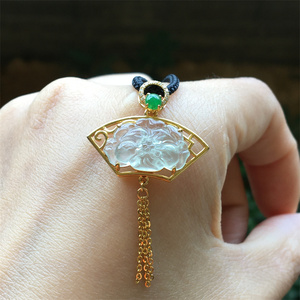 天然翡翠a货高冰种莲花吊坠镶嵌18k金伴钻石花朵女款锁骨链挂坠