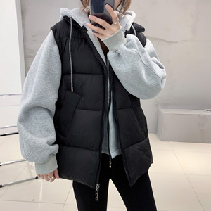 欧洲站2020年冬新款假两件羽绒棉服女潮ins马甲拼接连帽卫衣外套