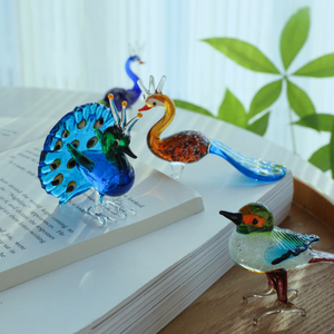 创意琉璃孔雀刺猬鸟类动物摆件家居书房卧室装饰礼物玻璃工艺品