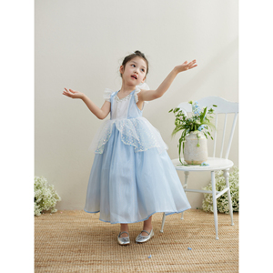 SonnyKids 夏季女童公主礼服裙蓝色梦幻亮片裙子儿童六一演出服