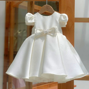 白色女童公主裙儿童婚礼小童女孩花童缎面礼服高端主持人周岁生日