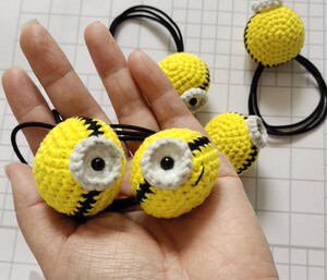 成品手工钩织毛线发圈 小黄人发绳头饰皮筋 头饰 小挂件可爱