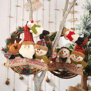 圣诞装饰品藤条花环圣诞老人雪人麋鹿门挂圣诞树挂件墙壁挂饰藤圈