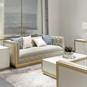 法式轻奢实木沙发组合大小户型美式三人位香槟色全屋客厅家具定制