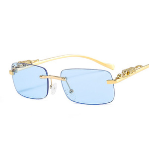 猎豹装饰无框方型太阳镜彩色男女复古豹子头金属墨镜sunglasses
