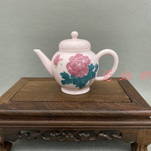 景德镇文革厂货瓷器 八十年代红旗瓷厂稀土手绘釉下五彩花卉茶壶