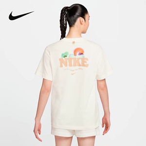 Nike耐克短袖女夏新款背标印花宽松纯棉彩色标运动T恤HF6180-133
