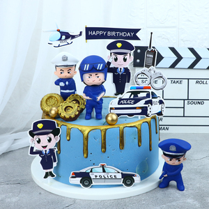 人民警察蛋糕装饰摆件警车公安军人兵哥公仔手办生日烘焙插件