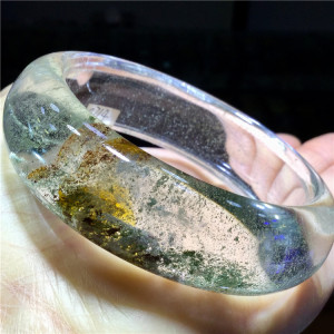 东海水晶天然巴西老矿绿幽灵手镯内径:59mm