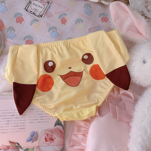 日系可爱印花卡通皮卡丘女士中腰纯欲牛奶丝三角内裤个性潮流