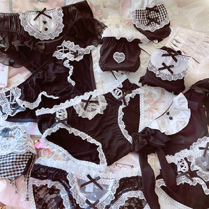 日系洛丽塔纯欲黑色jk少女性感蕾丝女仆三角内裤女士纯棉裆