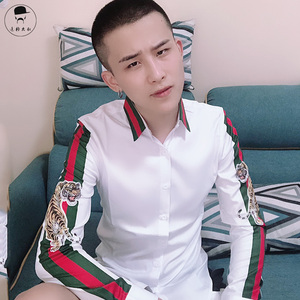 秋季潮牌男长袖衬衫社会精神小伙ktv夜场酒吧帅气修身打底衬衣冬