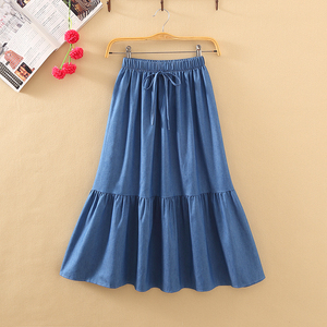 高腰牛仔半身裙女夏2018新款百搭大摆中长款学生a字裙大码长裙子