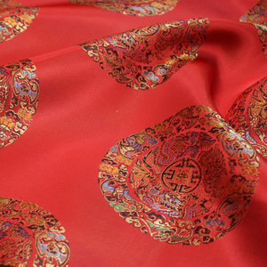 中国风坐垫抱枕罗汉床纺丝布料装饰手工提花织锦缎丝绸五龙团面料