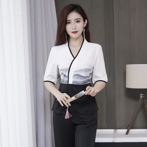 美容院工作服女新款美容师足疗足浴技师按摩沐足桑拿工衣制服套装