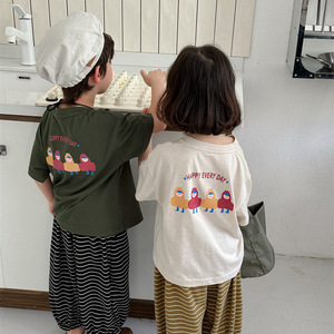 夏季新款儿童后背卡通印花短袖T恤韩版男女宝宝可爱套头上衣洋气6