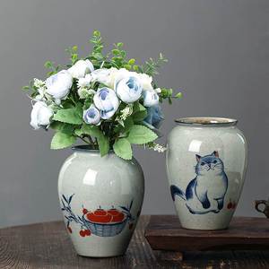手绘青花瓷景德镇陶瓷花瓶花器花盆花插中式陶罐插花摆件复古装饰