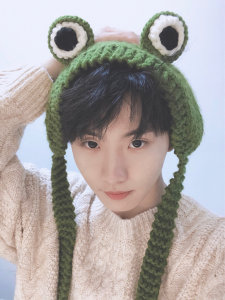 tnt时代少年团马嘉祺同款帽子青蛙毛绒帽子卡通护耳保暖毛绒帽