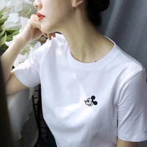 米奇t恤女白色短袖纯棉宽松夏新款韩版卡通印花上衣