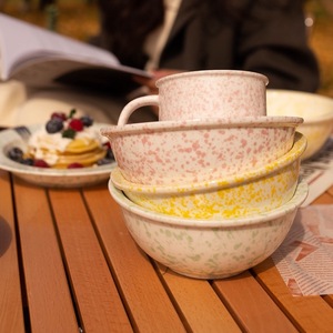 韩式ins风泼墨大沙拉燕麦片酸奶碗餐具家用创意陶瓷盘子马克杯子