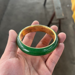 古玩古董老物件乾隆年制冰种满绿阳绿老翡翠翠玉包金鎏金女士手镯