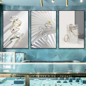 装修珠宝店墙面项链耳环挂画奢侈品砖石银饰商用装饰画首饰壁画店