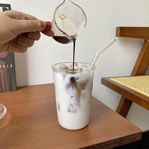 ins自制咖啡店透明玻璃咖啡杯冷萃拿铁杯气泡水杯果汁杯简约水杯