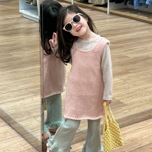 韩系童装春装新款女宝宝甜美针织背心裙喇叭裤三件套森系女童套装