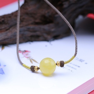 漪舟项链天然白花蜜蜡单珠项链正圆手工编绳女毛衣链项链吊坠时尚