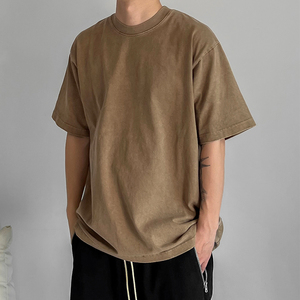 season6 yeezy短袖侃爷水洗做旧纯棉短袖美式高街黑色圆领t恤男