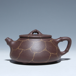 余勇紫砂艺术国工名家宜兴原矿底槽青纯全手工茶壶 冰纹石瓢280cc