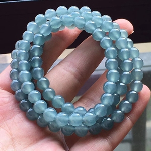 天然a货翡翠项链高冰种起胶蓝刚老蓝水多圈手链天空蓝7mm圆珠链
