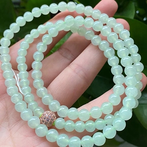 天然a货缅甸翡翠玉石项链冰种浅绿圆珠子多圈手链男女款吊坠配链