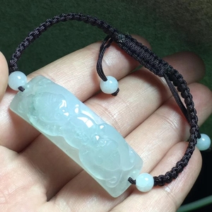 缅甸天然a货翡翠玉手牌冰种老坑福在眼前纯手工编制男女珠宝手饰