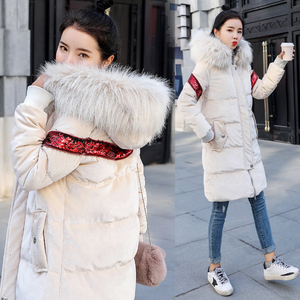 冬天平绒棉衣中长款茧形大毛领外套女土冬装绒面棉袄绵衣服