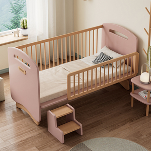 榉木儿童床男孩拼接床婴儿小床拼大床加宽宝宝床边床实木床带护栏