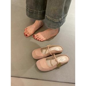 羊皮版！新中式一字带芭蕾舞包头半拖鞋女外穿奶奶豆豆鞋春夏平底